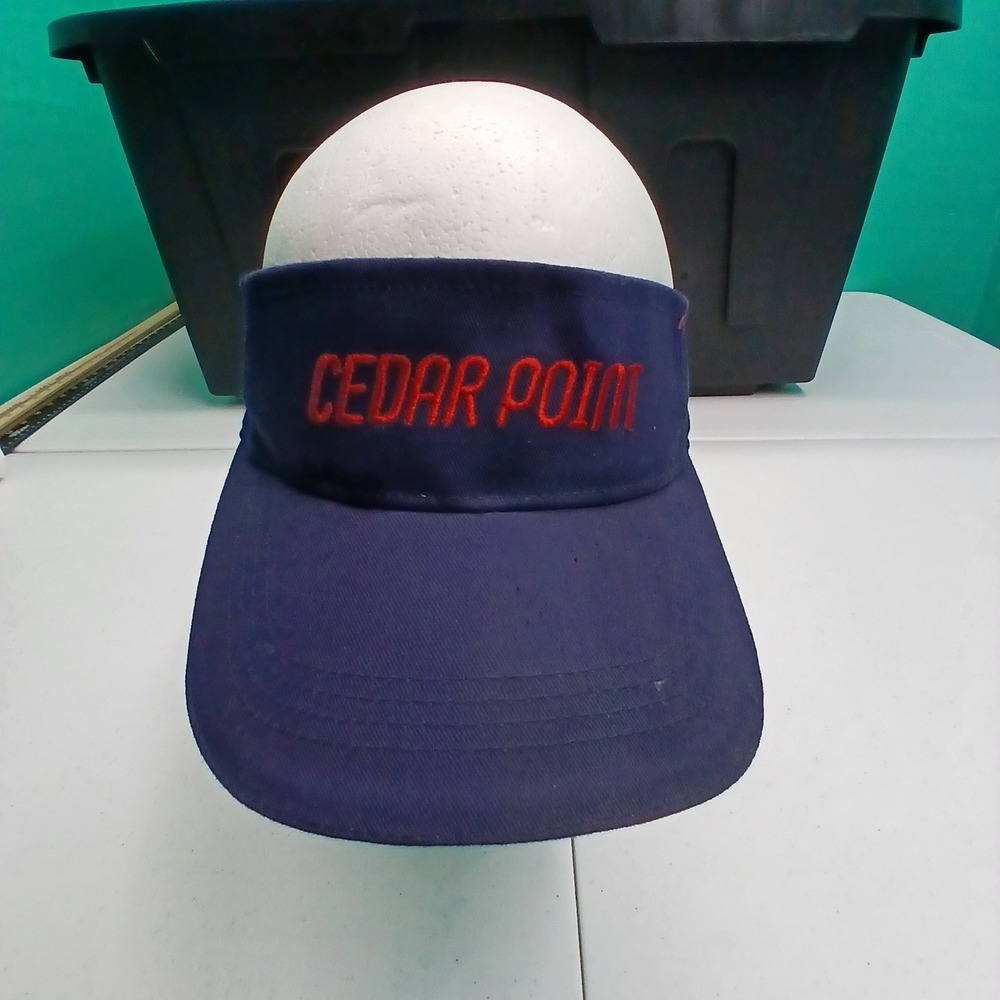 Cedar Point Souvenir Visor OSFM Navy Blue Red Embroidery Roller Coaster Theme